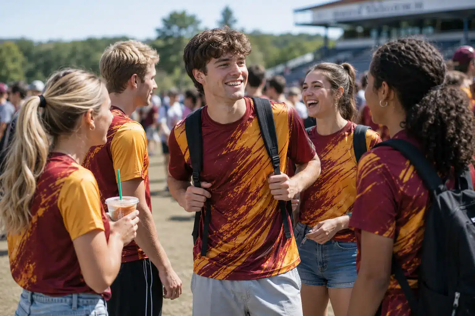 Stadium Fan Section Wearing Identical Full-Color Spirit T-Shirts