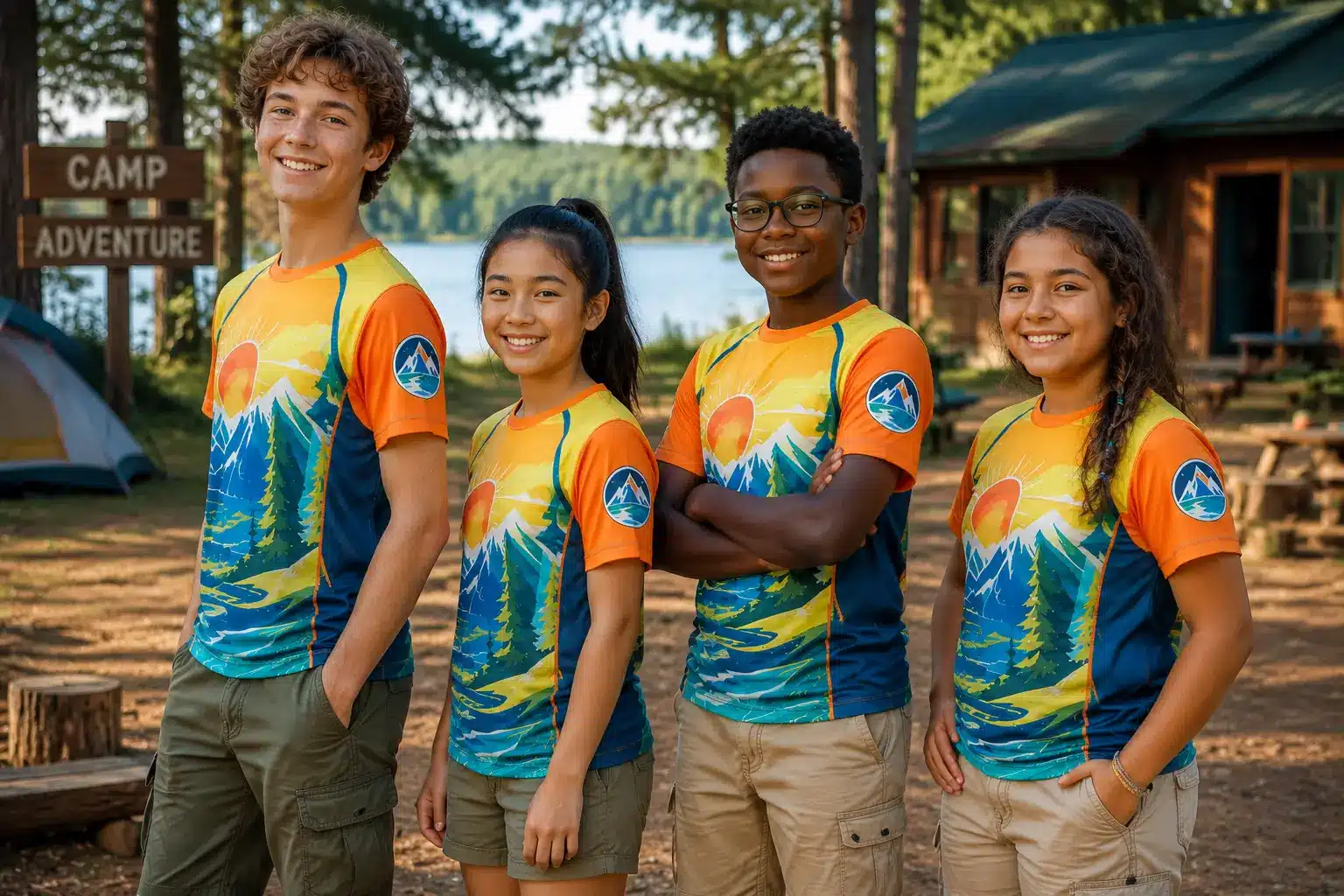 Scout Troop Wearing Matching Custom Microknit T-Shirts